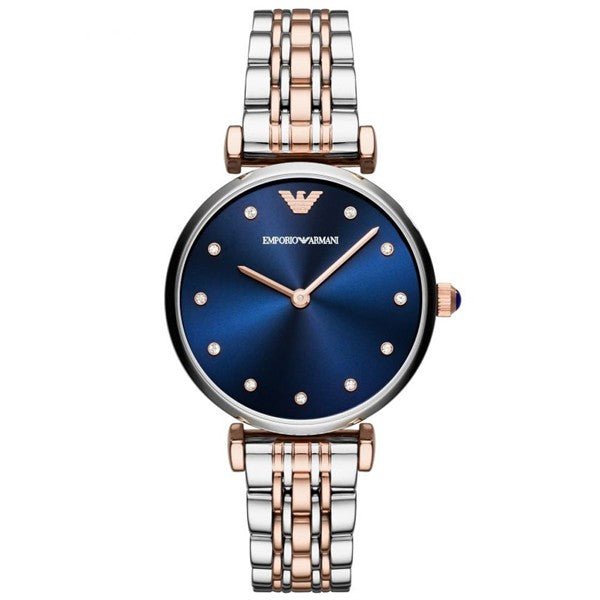  Shop Authentic Emporio Armani Gianni T Bar Crystal Blue Dial Two Tone Steel Strap Watch For Women - AR11092 - Luxxuri