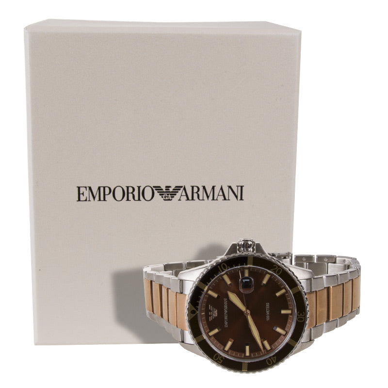  Shop Authentic Emporio Armani Diver Quartz Brown Dial Two Tone Steel Strap Watch For Men - AR11340 - Luxxuri