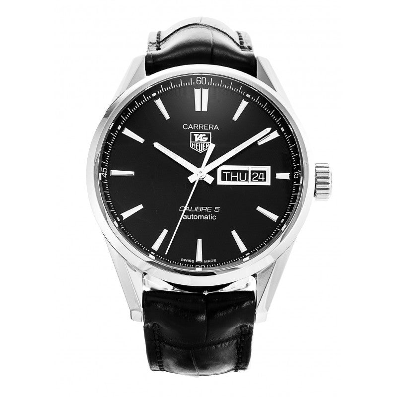  Shop Authentic Tag Heuer Carrera Automatic 41mm Black Dial Black Leather Strap Watch for Men - WAR201A.FC6266 - Luxxuri