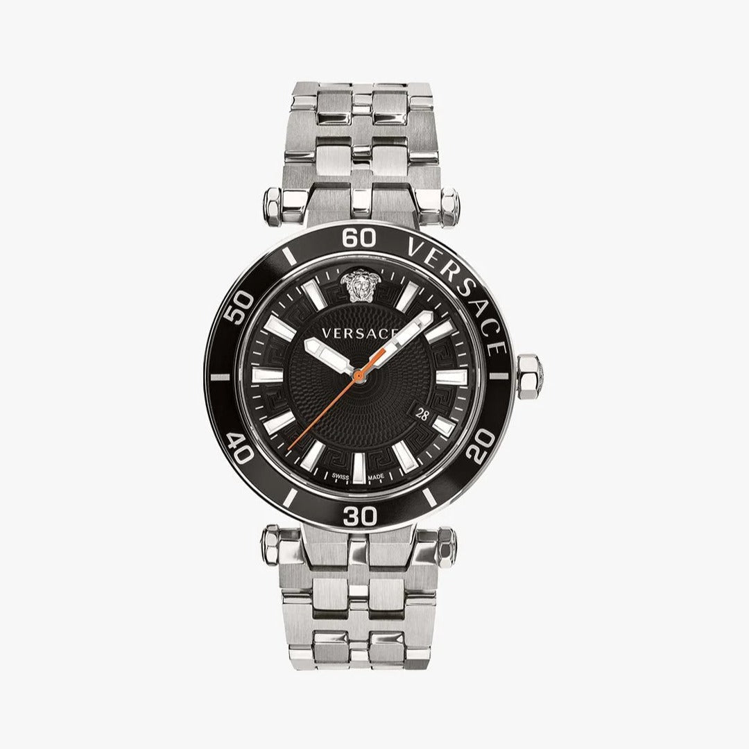  Shop Authentic Versace Greca Sport Quartz Black Dial Silver Steel Strap Watch For Men - VEZ300321 - Luxxuri