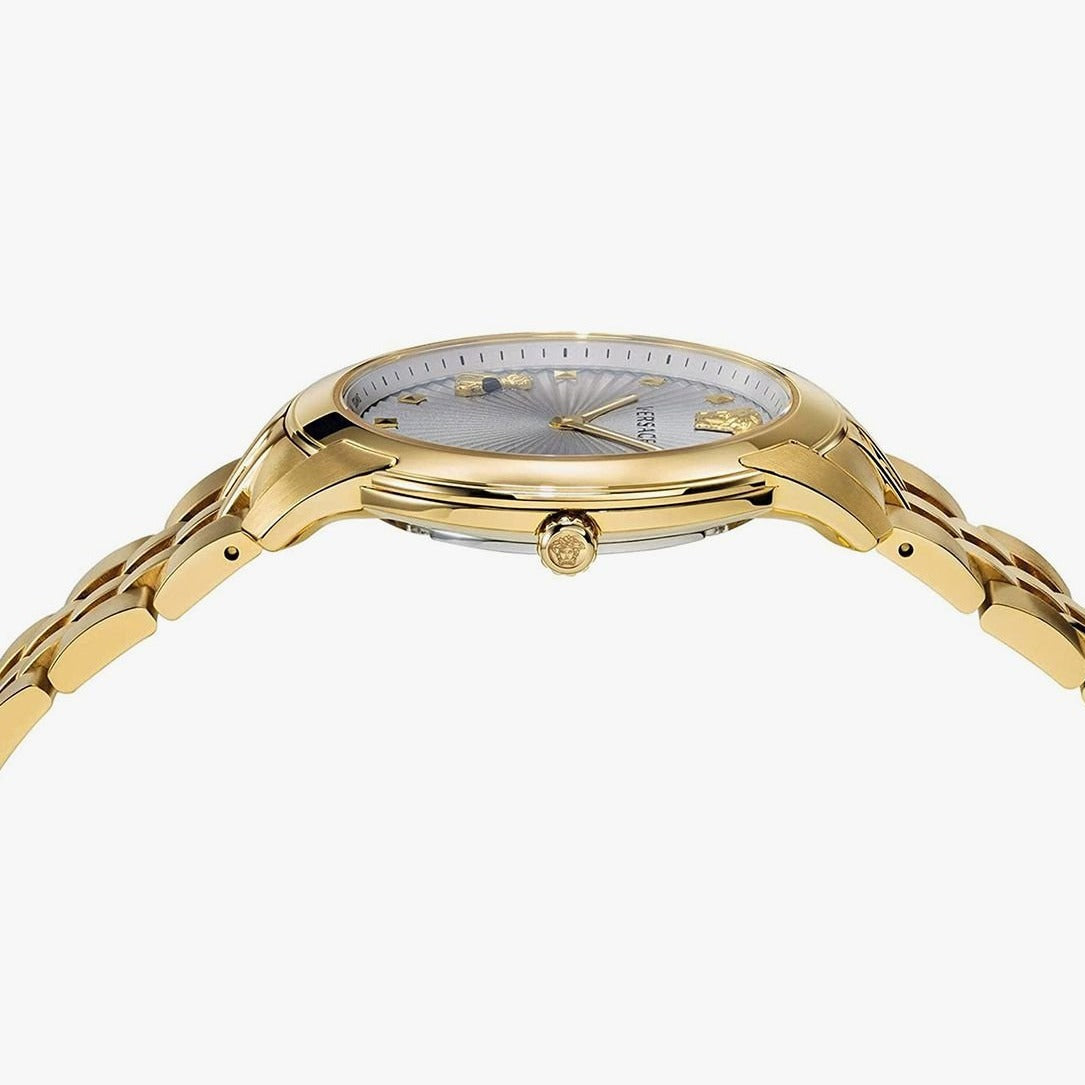  Shop Authentic Versace Audrey Quartz Grey Dial Gold Steel Strap Watch for Women - VELR00719 - Luxxuri