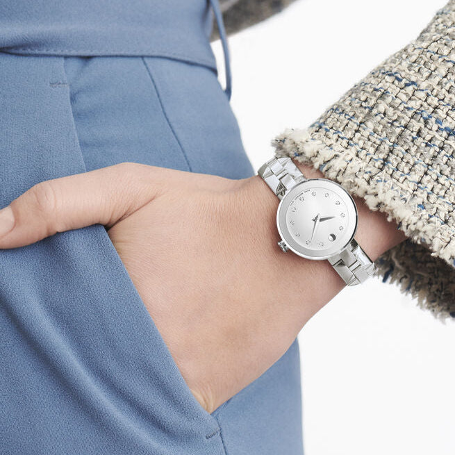  Shop Authentic Movado Sapphire Diamonds Silver Dial Silver Steel Strap Watch For Women - 606814 - Luxxuri