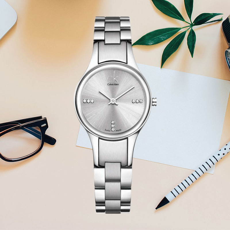  Shop Authentic Calvin Klein Simplicity Silver Dial Silver Steel Strap Watch for Women - K4323120 - Luxxuri