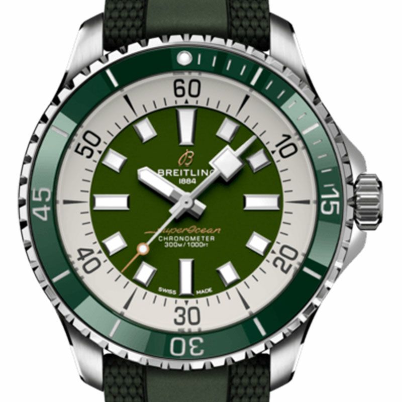  Shop Authentic Breitling Superocean Automatic 44 Green Dial Green Rubber Strap Watch for Men - A17376A31L1S1 - Luxxuri