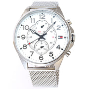  Shop Authentic Tommy Hilfiger Dean Chronograph White Dial Silver Mesh Bracelet Watch for Men - 1791277 - Luxxuri