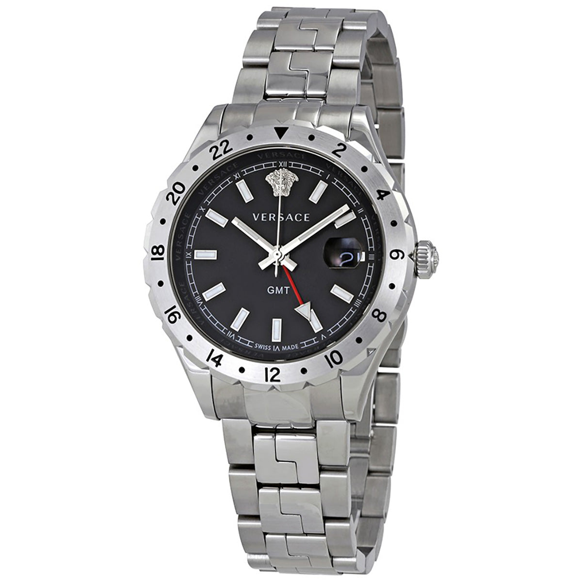  Shop Authentic Versace Hellenyium GMT Black Dial Silver Steel Strap Watch for Men - V11020015 - Luxxuri