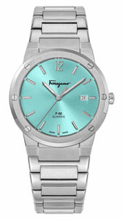  Shop Authentic Salvatore Ferragamo F-80 Classic Tiffany Blue Dial Silver Steel Strap Watch for Men - SFDT02323 - Luxxuri