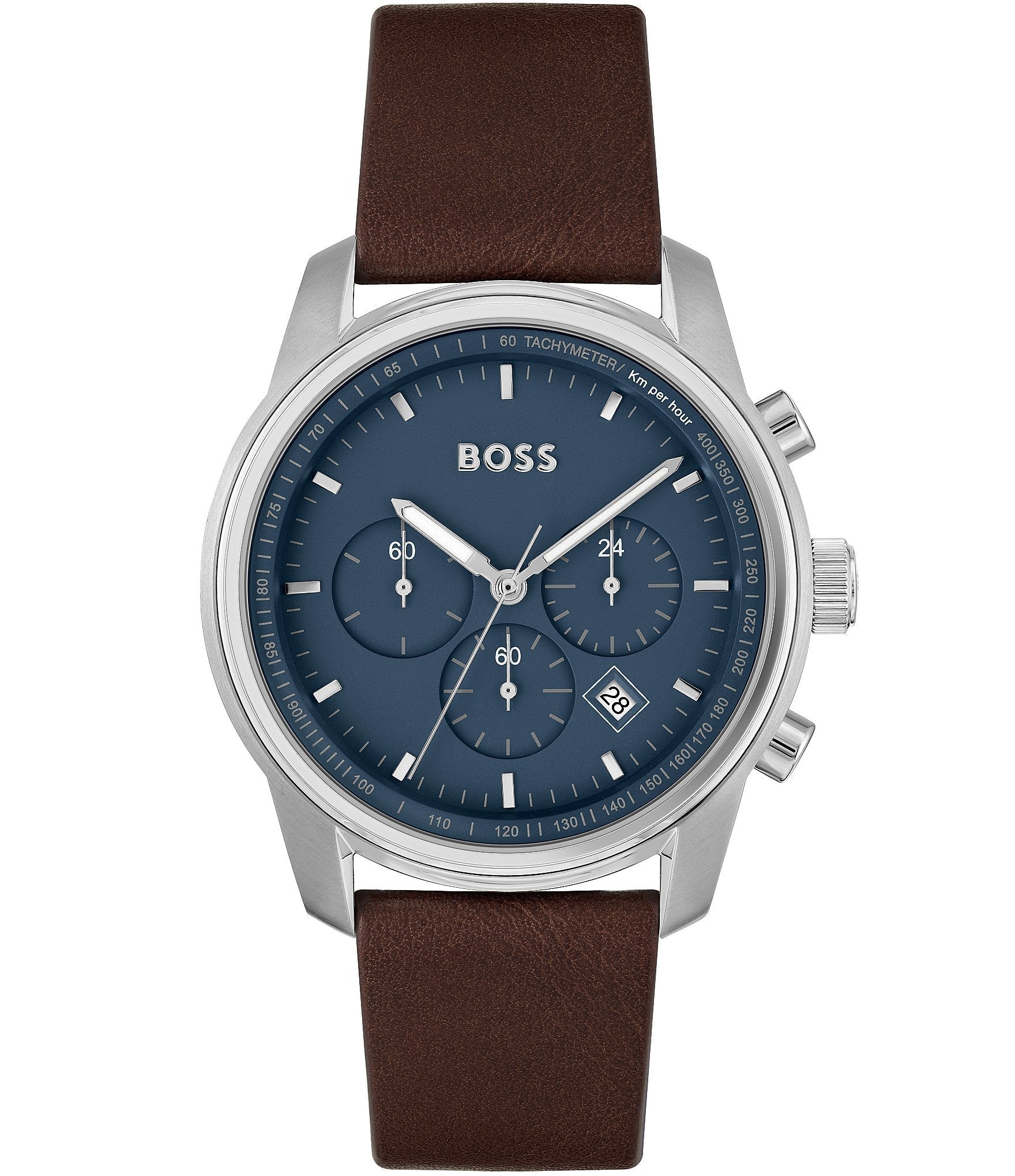  Shop Authentic Hugo Boss Attitude Blue Dial Brown Leather Strap Watch for Men - 1513606 - Luxxuri