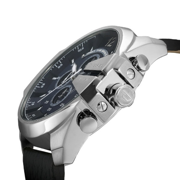  Shop Authentic Diesel Mega Chief Chronograph Blue Dial Black Leather Strap Watch For Men - DZ4423 - Luxxuri