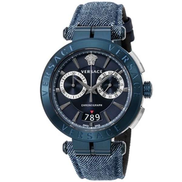  Shop Authentic Versace Aion Chronograph Blue Dial Blue Leather Strap Watch for Men - VBR070017 - Luxxuri