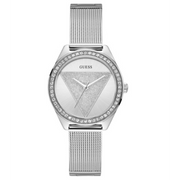  Shop Authentic Guess Tri Glitz Quartz Silver Dial Silver Mesh Bracelet Watch For Women - W1142L1 - Luxxuri