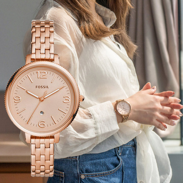  Shop Authentic Fossil Jacqueline Rose Gold Dial Rose Gold Steel Strap Watch for Women - ES3970 - Luxxuri