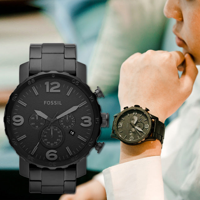  Shop Authentic Fossil Nate Chronograph Black Dial Black Steel Strap Watch for Men - JR1401 - Luxxuri