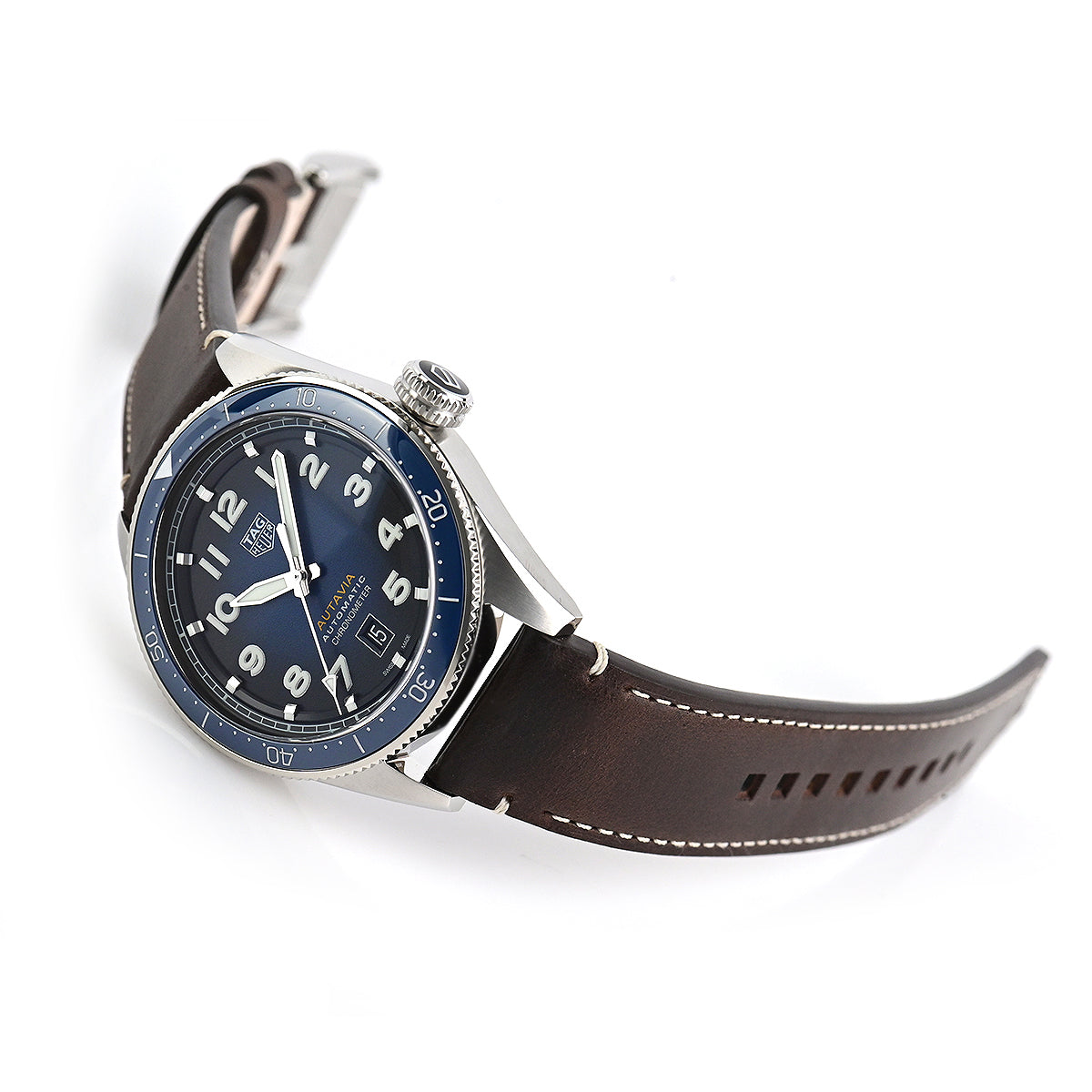  Shop Authentic Tag Heuer Autavia Calibre 5 Automatic Blue Dial Brown Leather Strap Watch for Men - WBE5116.FC8266 - Luxxuri