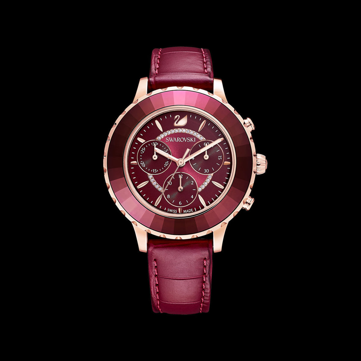  Shop Authentic Swarovski Octea Lux Chrono Red Dial Red Leather Strap Watch for Women - 5547642 - Luxxuri