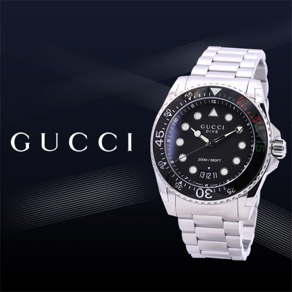  Shop Authentic Gucci Dive Analog Black Dial Silver Steel Strap Watch For Men - YA136208 - Luxxuri
