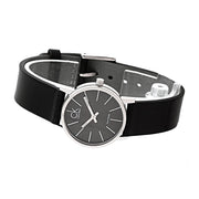  Shop Authentic Calvin Klein Minimal Black Dial Black Leather Strap Watch for Women - K7622107 - Luxxuri