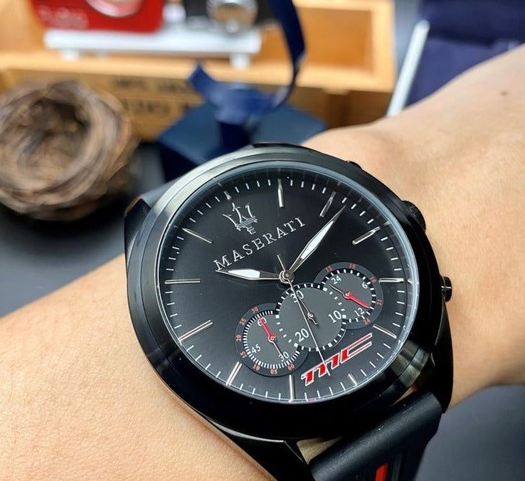  Shop Authentic Maserati Traguardo Chronograph Black Dial Black Rubber Strap Watch For Men - R8871612004 - Luxxuri