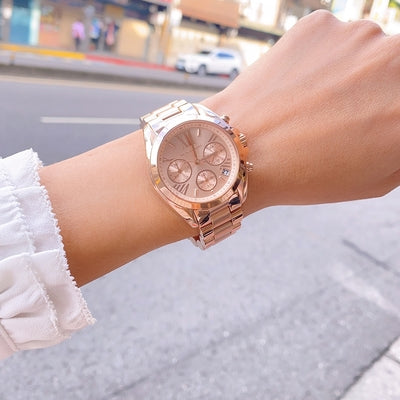  Shop Authentic Michael Kors Brecken Chronograph Quartz Rose Gold Dial Rose Gold Steel Strap Watch For Women - MK6367 - Luxxuri