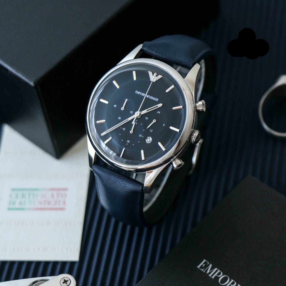  Shop Authentic Emporio Armani Lambda Chronograph Blue Dial Blue Leather Strap Watch For Men - AR11018 - Luxxuri