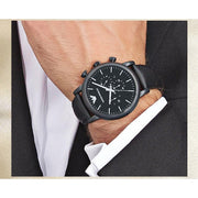  Shop Authentic Emporio Armani Luigi Chronohraph Black Dial Black Leather Strap Watch For Men - AR1970 - Luxxuri