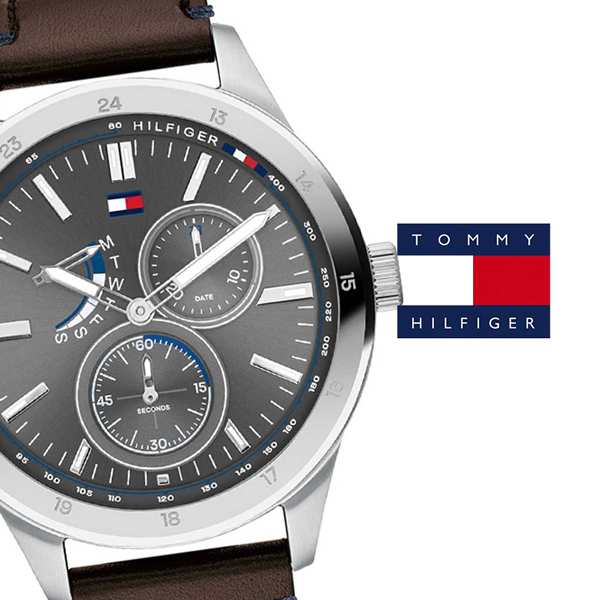  Shop Authentic Tommy Hilfiger Austin Grey Dial Brown Leather Strap Watch for Men - 1791637 - Luxxuri