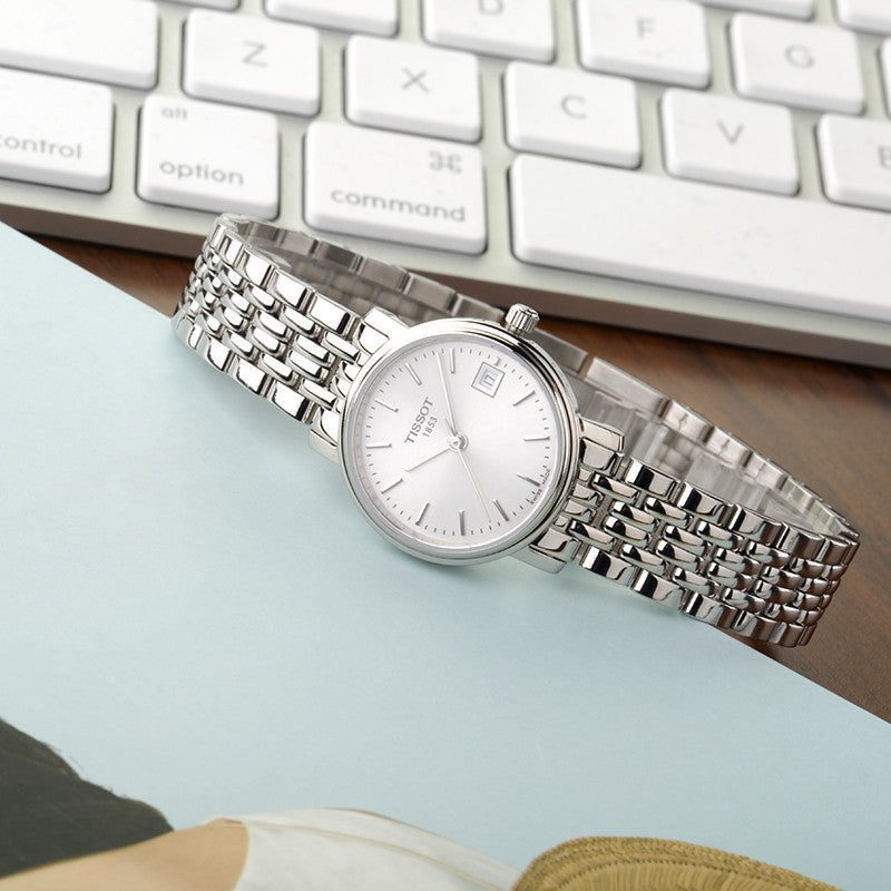  Shop Authentic Tissot T Classic Desire White Dial Silver Steel Strap Watch for Women - T52.1.281.31 - Luxxuri