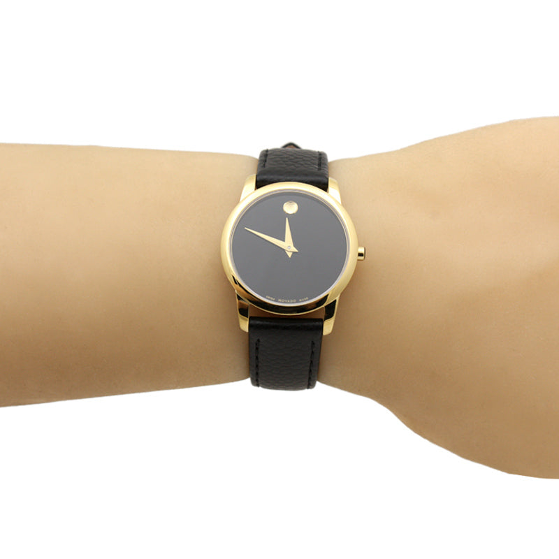  Shop Authentic Movado Museum Classic Black Dial Black Leather Strap Watch For Women - 0607016 - Luxxuri
