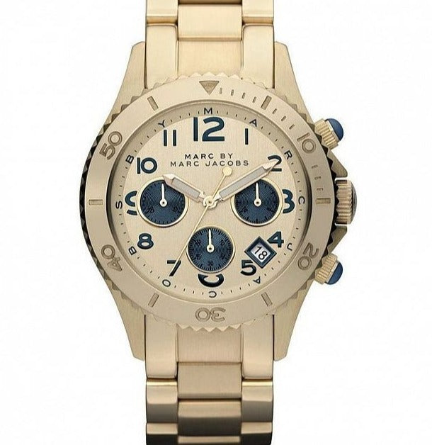  Shop Authentic Marc Jacobs Rock Metal Chronograph Gold Dial Gold Steel Strap Watch for Men - MBM3158 - Luxxuri
