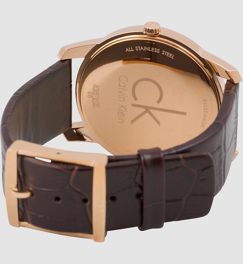  Shop Authentic Calvin Klein City White Dial Brown Leather Strap Watch for Men - K2G21629 - Luxxuri