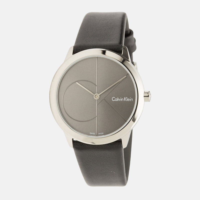  Shop Authentic Calvin Klein Minimal Grey Dial Black Leather Strap Watch for Men - K3M221C3 - Luxxuri