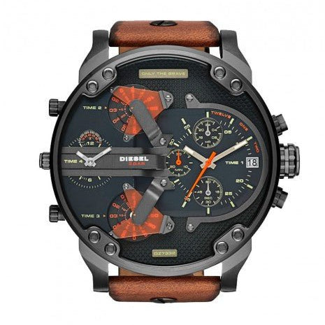  Shop Authentic Diesel Mr Daddy 2.0 Black Dial Brown Leather Strap Watch For Men - DZ7332 - Luxxuri