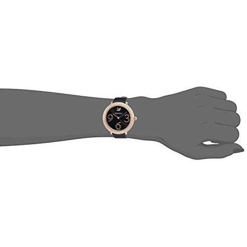  Shop Authentic Swarovski Crystal Frost Black Dial Black Leather Strap Watch for Women - 5484058 - Luxxuri