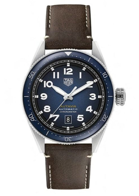  Shop Authentic Tag Heuer Autavia Calibre 5 Automatic Blue Dial Brown Leather Strap Watch for Men - WBE5116.FC8266 - Luxxuri