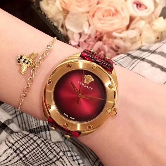  Shop Authentic Versace Shadov Quartz Red Dial Red Leather Strap Watch for Women - VEBM00918 - Luxxuri