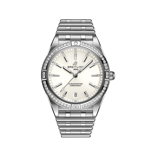  Shop Authentic Breitling Chronomat Automatic 36 Diamonds White Dial Silver Steel Strap Watch for Women - A10380591A1A1 - Luxxuri