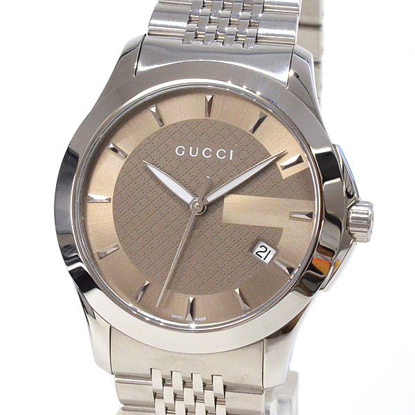  Shop Authentic Gucci G Timeless Brown Dial Silver Steel Strap Watch For Men - YA126406 - Luxxuri