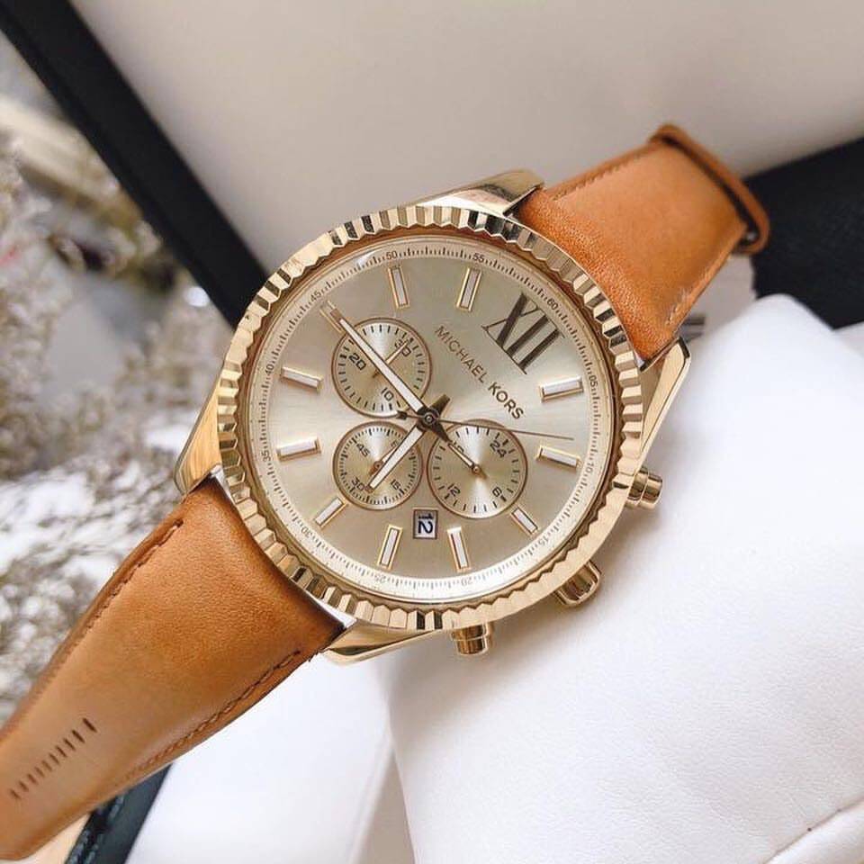  Shop Authentic Michael Kors Lexington Chronograph Gold Dial Brown Leather Strap Watch For Men - MK8447 - Luxxuri