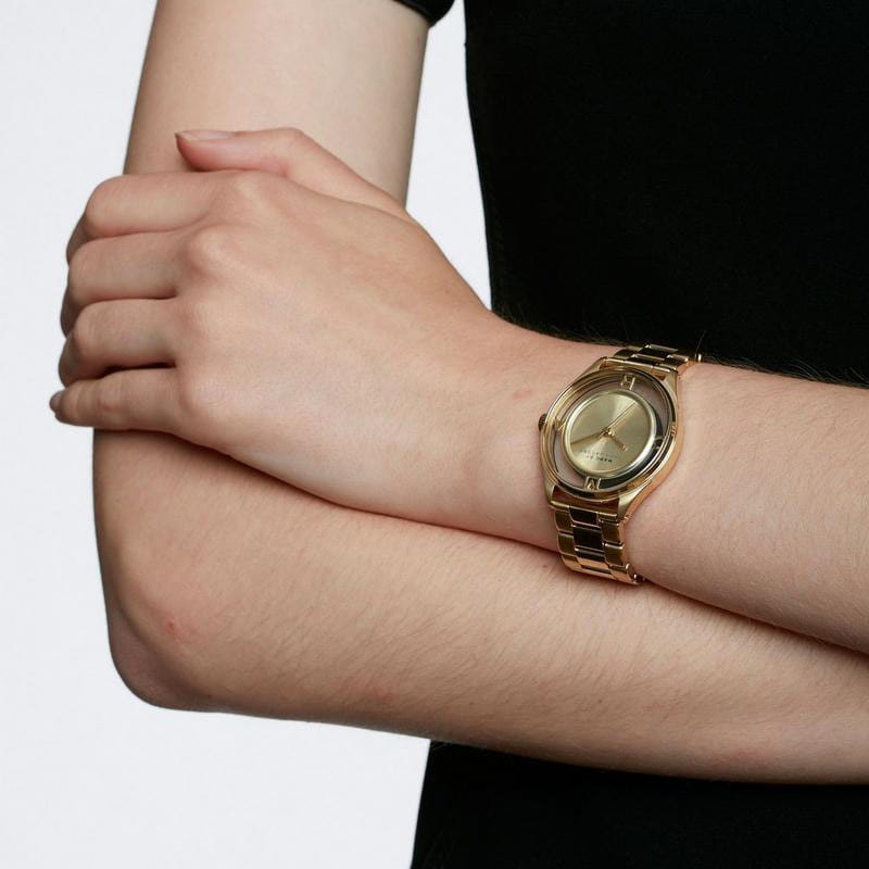  Shop Authentic Marc Jacobs Marc Tether Transparent Gold Dial Gold Steel Strap Watch for Women - MBM3413 - Luxxuri