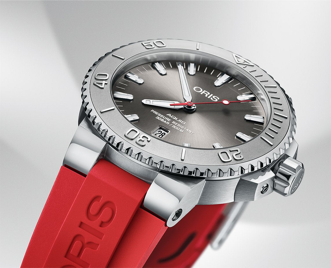  Shop Authentic Oris Aquis Date Relief Grey Dial Red Rubber Strap Watch for Men - 0173377304153-0742466EB - Luxxuri