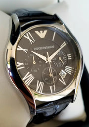  Shop Authentic Emporio Armani Valente Chronograph Black Dial Black Leather Strap Watch For Men - AR1633 - Luxxuri