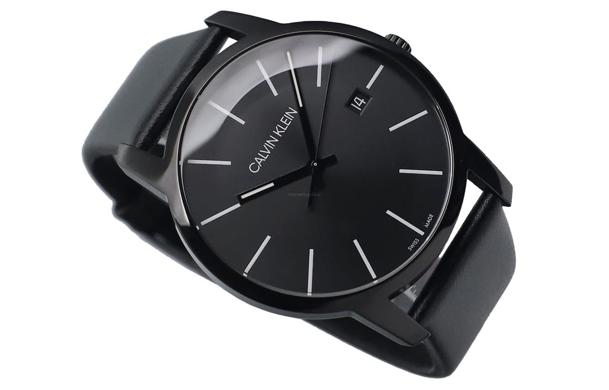  Shop Authentic Calvin Klein City Quartz Black Dial Black Leather Strap Watch for Men - K2G2G4CX - Luxxuri