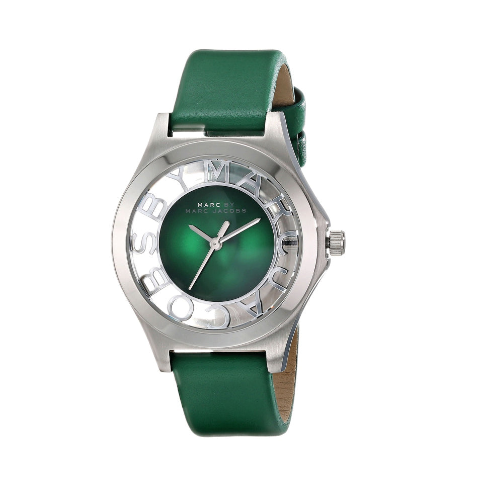  Shop Authentic Marc Jacobs Henry Skeleton Green Dial Green Leather Strap Watch for Women - MBM1336 - Luxxuri