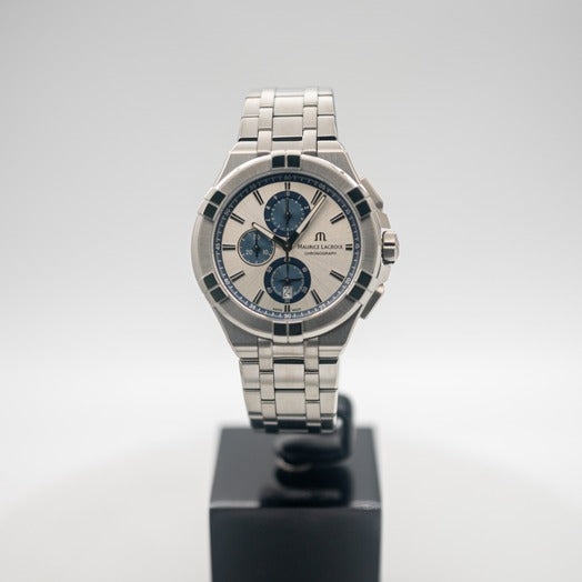  Shop Authentic Maurice Lacroix Aikon Chronograph Silver Dial Silver Steel Strap Watch for Men - AI1018-SS002-131-1 - Luxxuri