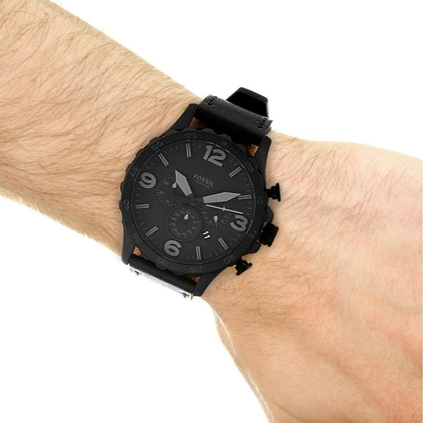  Shop Authentic Fossil Nate Chronograph Black Dial Black Leather Strap Watch for Men - JR1354 - Luxxuri