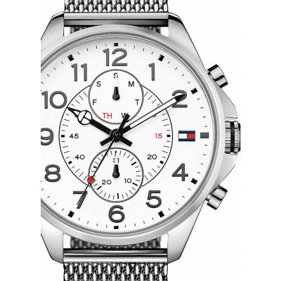  Shop Authentic Tommy Hilfiger Dean Chronograph White Dial Silver Mesh Bracelet Watch for Men - 1791277 - Luxxuri