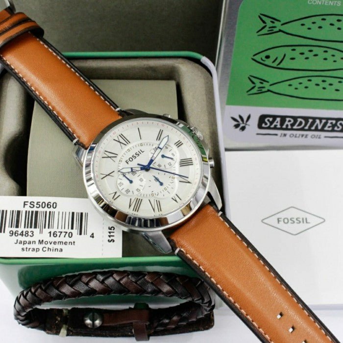  Shop Authentic Fossil Grant Chronograph White Dial Brown Leather Strap Watch for Men - FS5060 - Luxxuri