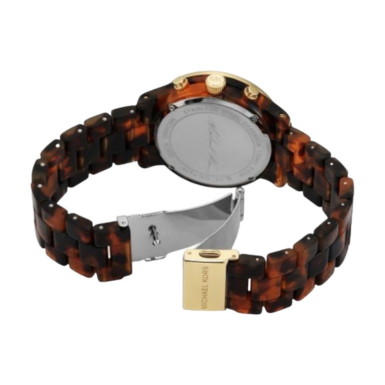 Shop Authentic Michael Kors Runway Chronograph Gold Dial Brown Acetate Strap Watch for Women - MK7475 - Luxxuri
