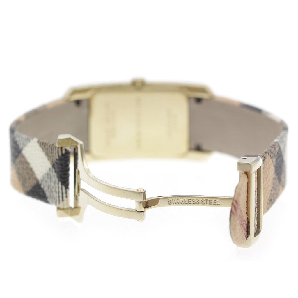  Shop Authentic Burberry Pioneer Champagne Dial Haymarket Beige Leather Strap Watch for Women - BU9407 - Luxxuri