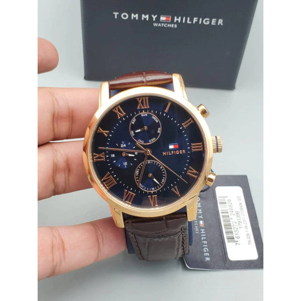  Shop Authentic Tommy Hilfiger Kane Chronograph Blue Dial Brown Leather Strap Watch for Men - 1791399 - Luxxuri